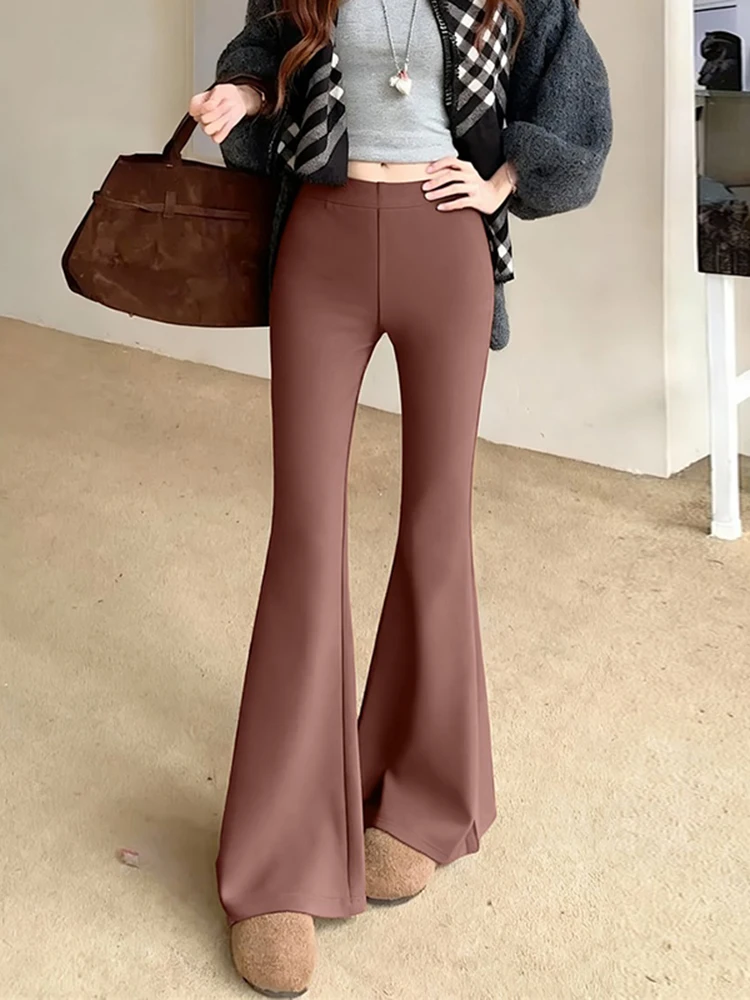 Bla Fce gevoerde hoge taille slanke uitlopende broek dames winter gevoerde afslankende casual lange broek