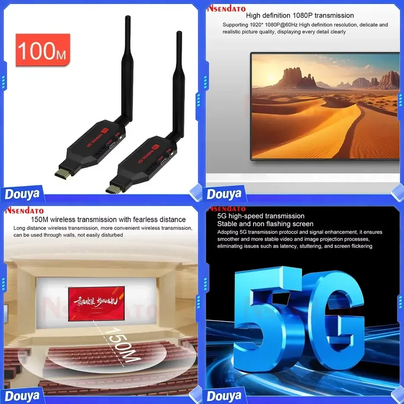 1080P 100m/150m Wireless ASV Panel TV Stick Extender 1 TX 1RX Video Transmitter/Receiver for PS4/PC/TV Black 1-Year Warranty