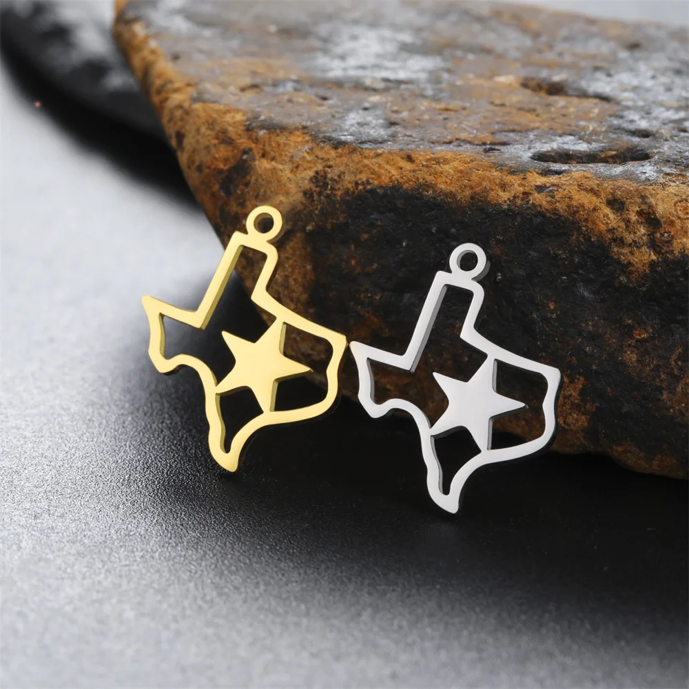 My Shape Star TEXAS Map Pendant Stainless Steel Map Charms for Necklace Bracelets DIY Jewelry Making Accessories Wholesale 10pcs