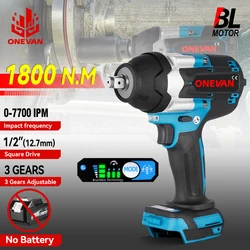 ONEVAN 1800N.M Brushless High Torque Electric Impact Wrench 1/2 Inch Cordless Screwdriver Wrench Car Tool for Makita 18V Battery