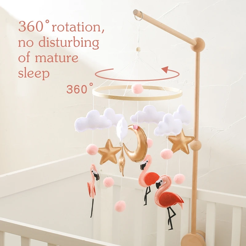 Baby Crib Mobile Wooden Bed Bell Rattle Toy Felt Animal Newborn Music Box Bed Bell Hanging Toys Comfort Bed Bell Toys Baby Gifts