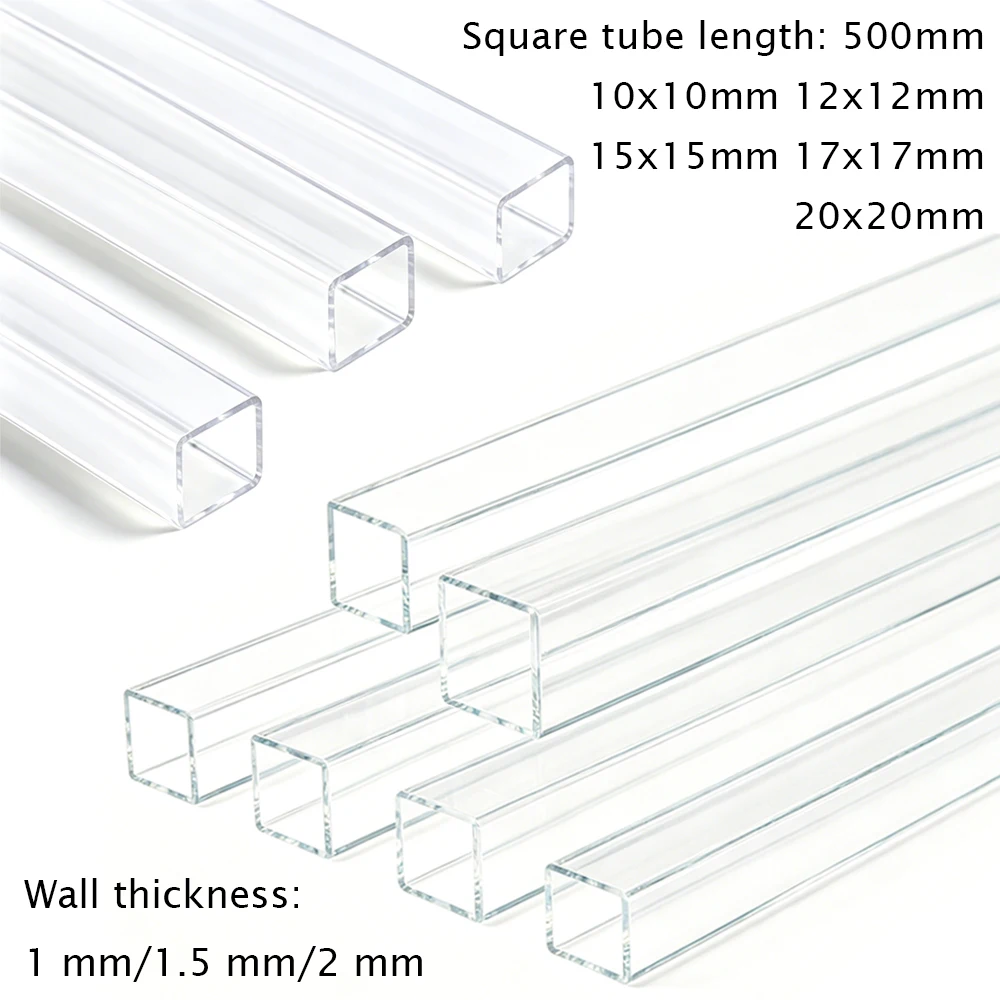 1PC 10-20mm Square Acrylic Pipe, Hollow Duct 500mm Long for DIY Crafts, Lightings Decorations & Model Making
