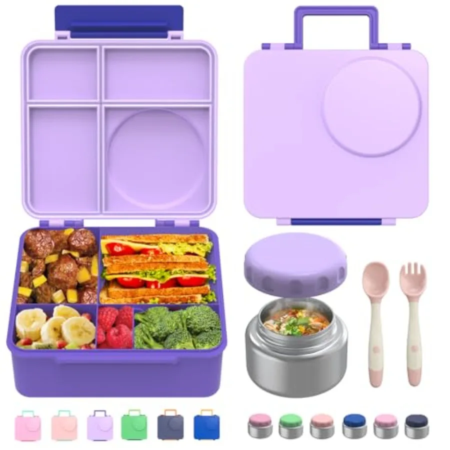 

Bento Box for - Leak-Proof Bento Lunch Box with Insulated Thermos Food Jar - 4 Compartments 1 Removable Divider 1Spoon 1 Fork -
