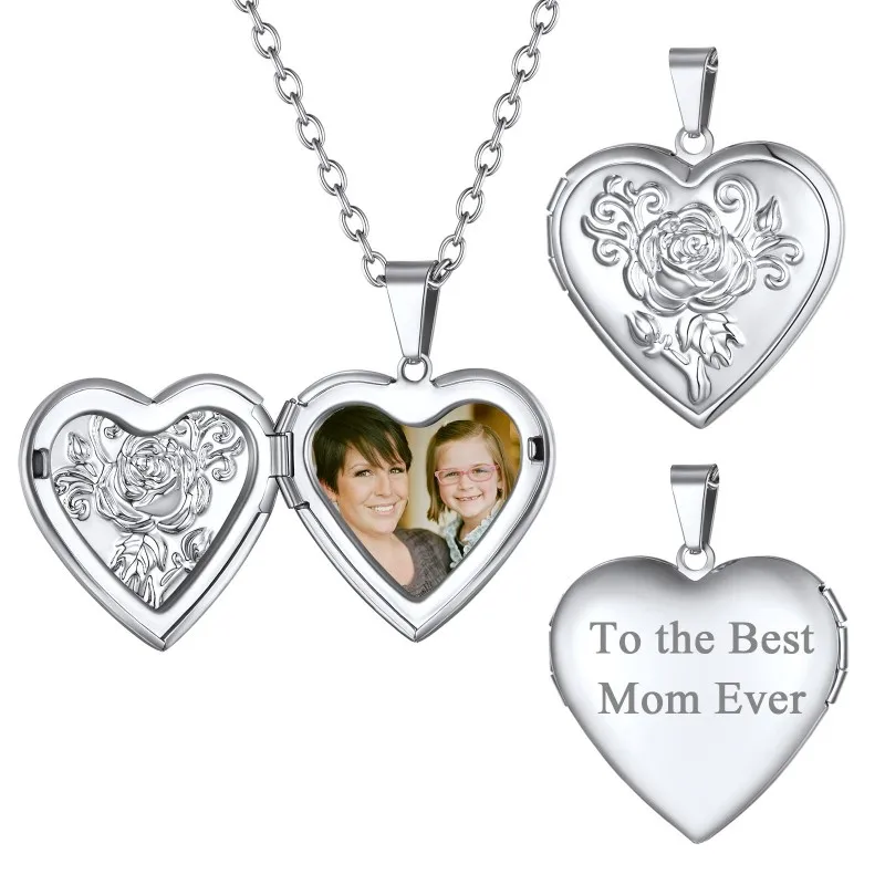 

Custom Photo Text Heart Necklace Gold Rose figure Pendant Stainless Steel Openable Picture Necklace For Women Jewelry Gifts