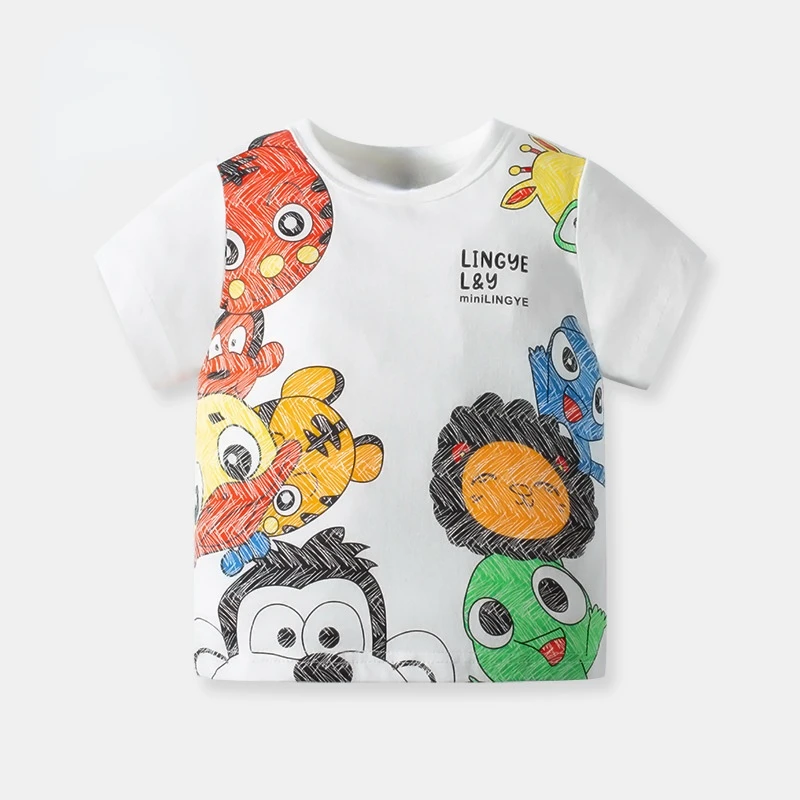 

2022 New Kids Summer Clothes Boys Graphic Tee Cartoon Animal Children's T-shirt