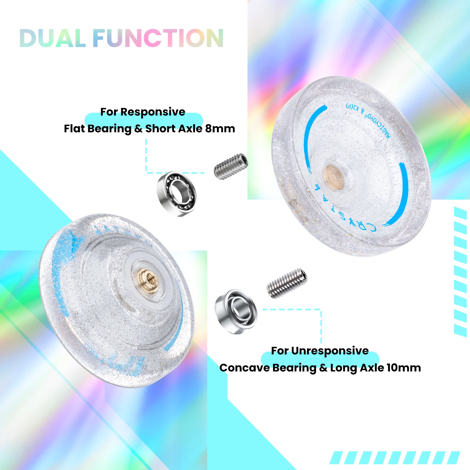 MAGICYOYO K2 Crystal Yoyo Silver Glitter Clear, Pro Responsive Yoyo for Kids, Finger Spin Trick Yoyo for Beginner, Dual Purpose