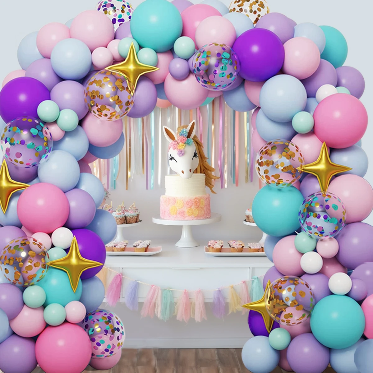 

127pcs Unicorn Star Color Balloon Garland Arch Kit Rainbow Wedding Birthday Party Decor Kids Baby Shower Birthday Latex Balloons