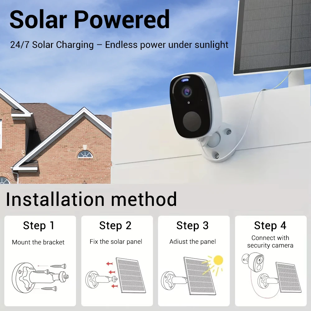 5MP 4G Solar Security Camera 2.4G WiFi Wireless Outdoor Color Night Vision Battery Powered Support PIR Waterproof Two-Way Audio