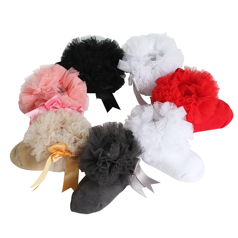 Kaus kaki pendek renda bayi perempuan musim semi kaus kaki katun bayi kaus kaki putri pita manis anak-anak 7 warna