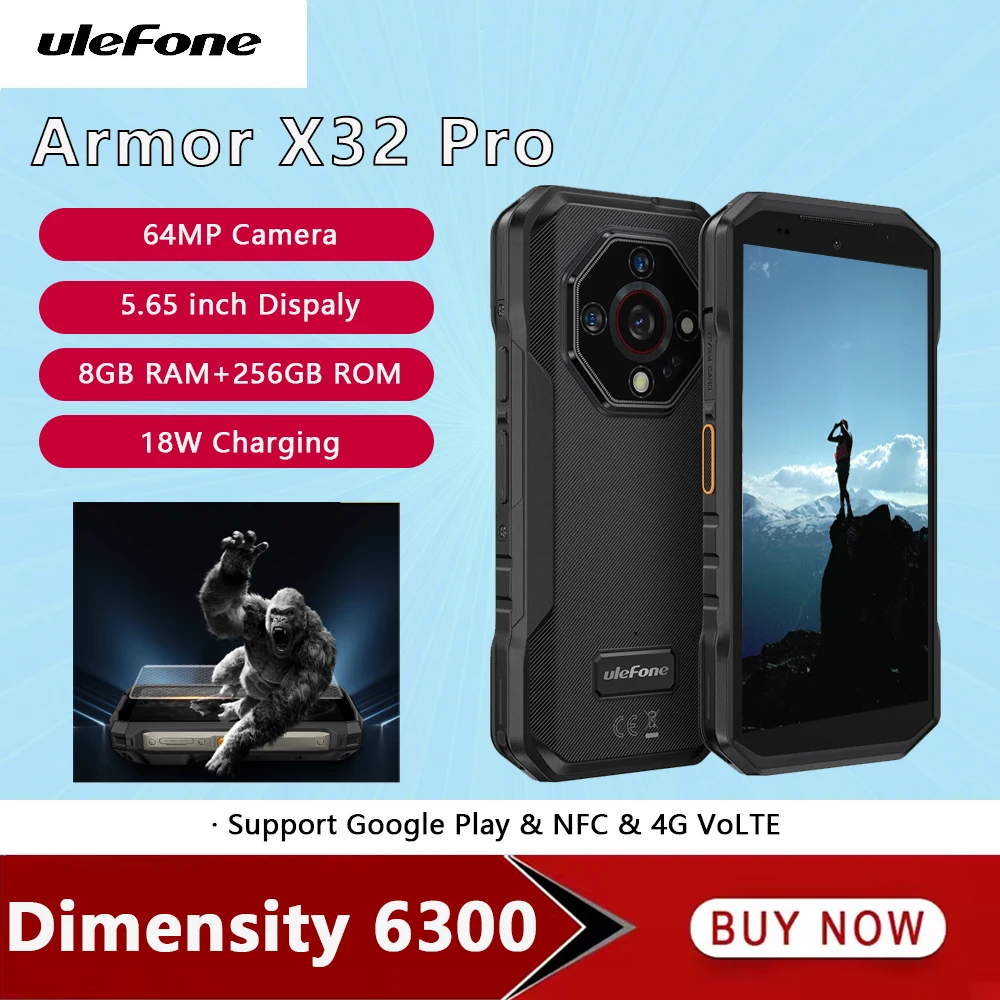 Ulefone Armor X32 Pro 5G هاتف ذكي متين أندرويد 14 5.65 بوصة 8 جيجابايت + 256 جيجابايت MediaTek الأبعاد 6300 ثماني النواة للرؤية الليلية NFC #1