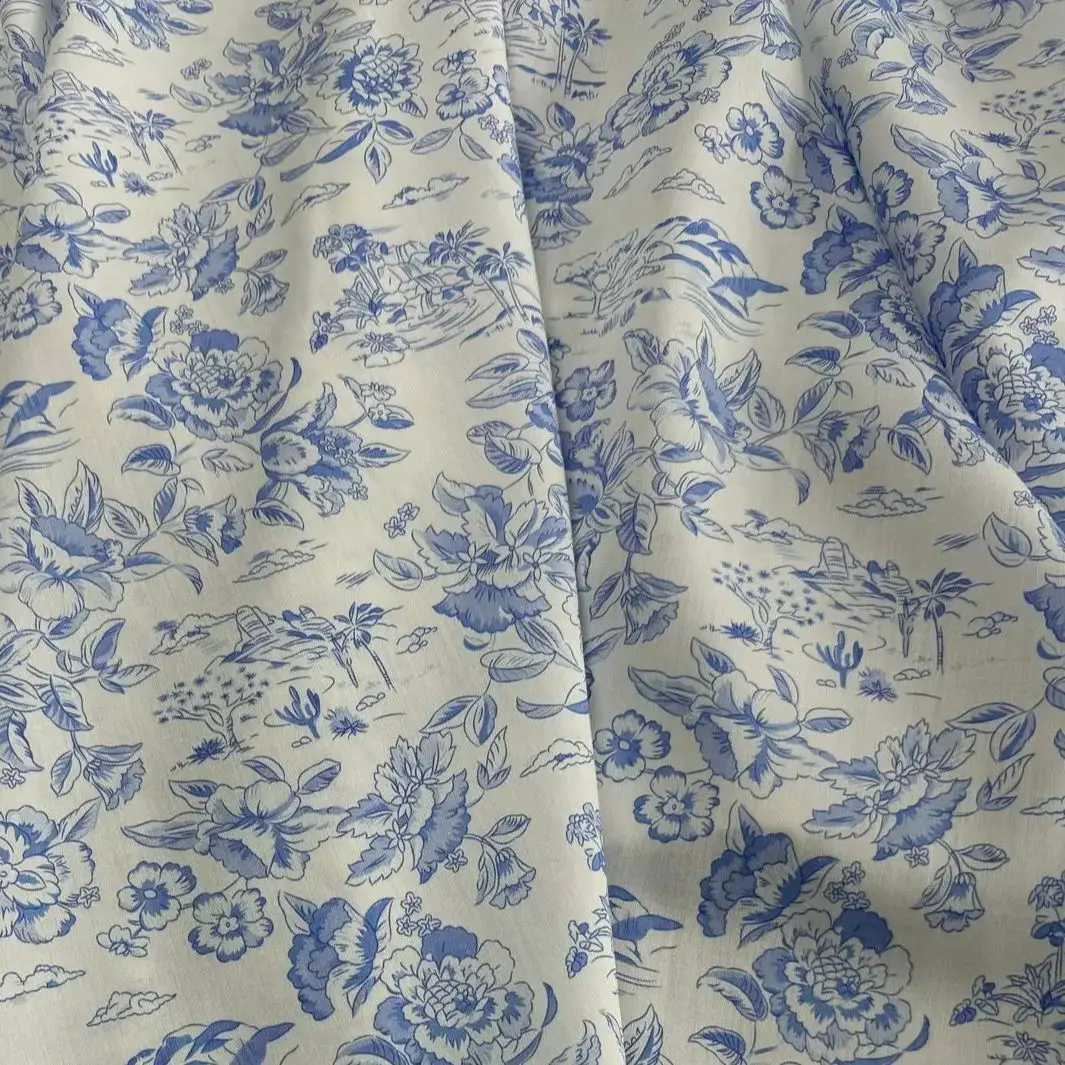 فستان من نسيج الساتان المطبوع عالي الكثافة من القطن 80 قطعة، فستان نسائي، نسيج ملابس مصنوع يدويًا