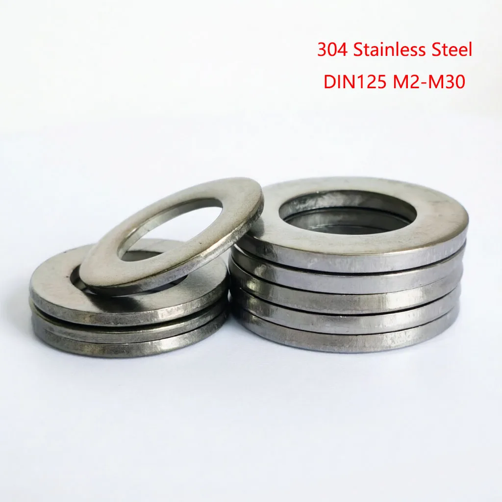 DIN125 A2-70 304 Stainless Steel Flat Washer Plain GasketM2 M2.5 M3 M3.5 M4 M5 M6 M8 M10 M12 M14 M16 M20 M24 M27 M30