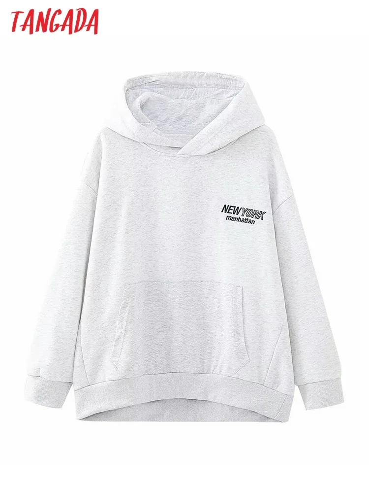 Tangada Fashion Women Print Hood Sweatshirts Oversize Loose Fleece Pullovers 6H294