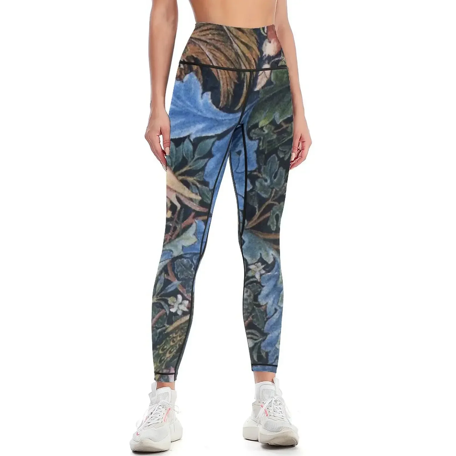 

WOOD ANIMALS, BIRDS ,PEACOCKS IN BLUE GREEN LEAVES,FLORAL SWIRLS Leggings sports shirts gym Womens Leggings