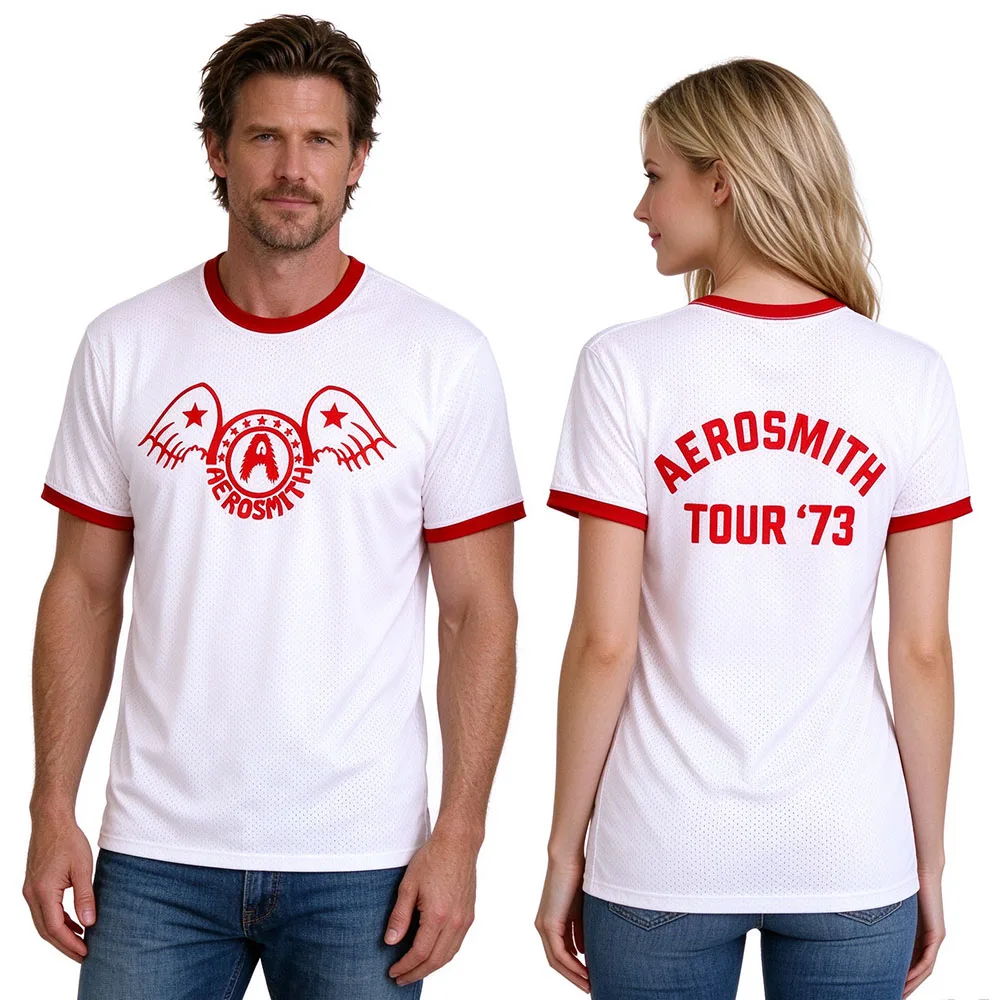 Aerosmith The Legendary Debut Ringer T-Shirt White Red Trim Mesh Short Sleeve Tee Men Women Rock Band Fan Jersey Top Full Print