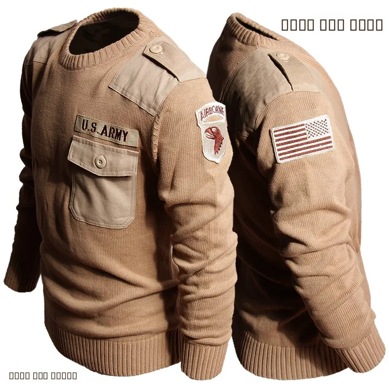 

Special Forces Soldier Men's Retro Patchwork Knitwear round Ne Slim Tactical Sweater Vertical Stripes Military Sle Autumn...