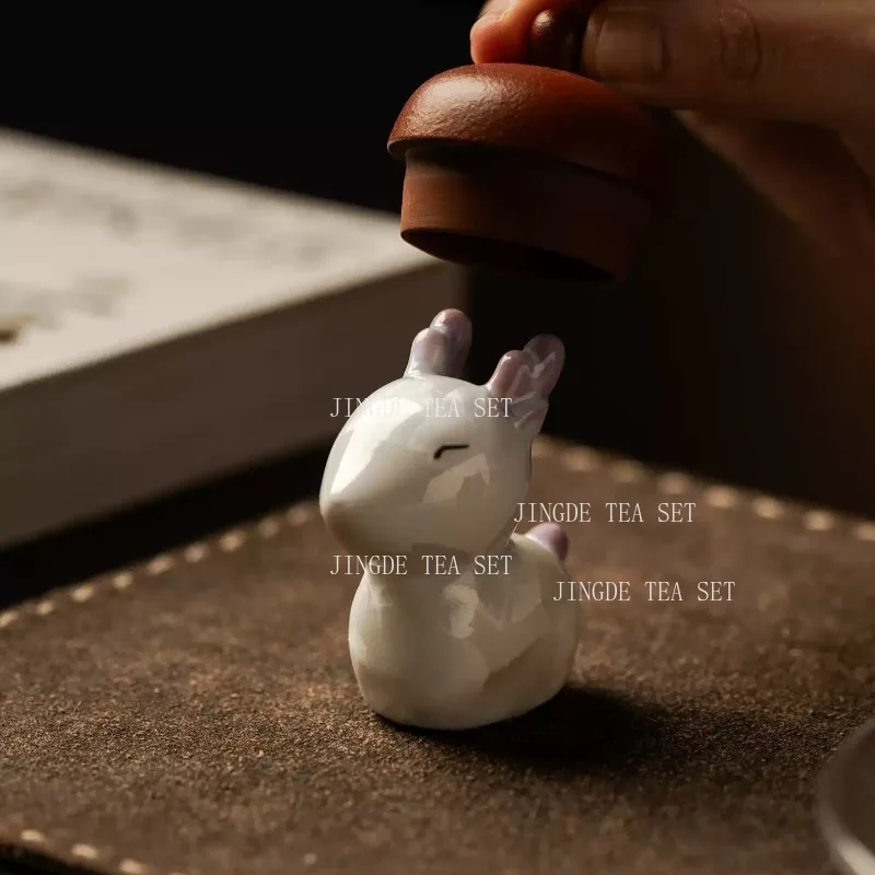 2pcs Blue and White Gradient Ceramic Horse Tea Pet Figurine with Ice Crackle Glaze Cute Animal Statue for Tea Table Decor view 5