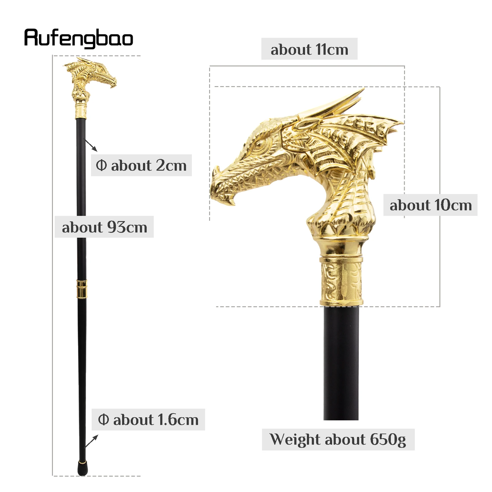 الذهبي الفاخرة التنين رئيس عصا للمشي موضة ديكور عصا للمشي شهم أنيقة تأثيري قصب مقبض Crosier 93 سنتيمتر