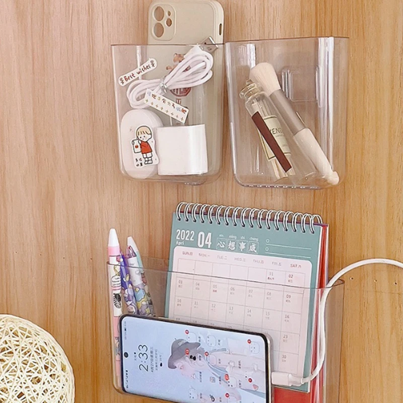 Transparent Wall Storage Box Wall-mounted No Punch Bedside Racks Cosmetic Hanging Wall Mounted Organizer Storage Box