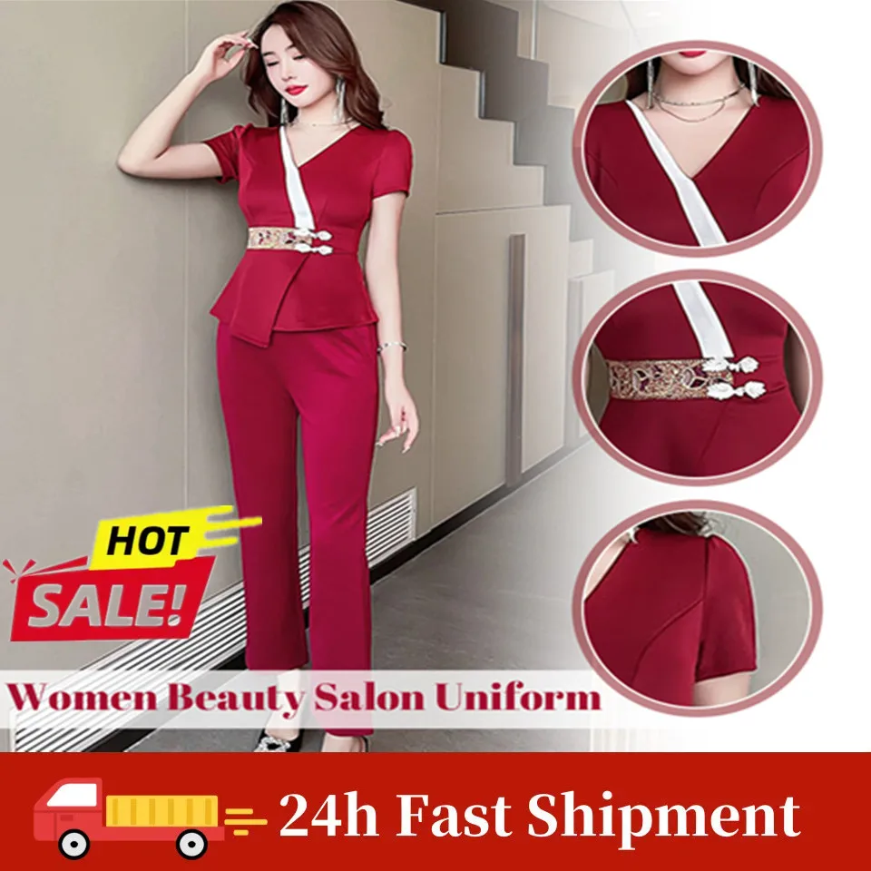 

Spa Massage Work Clothes Hotel Front Desk Beauty Salon Nail Technician Uniform Slim Pants Suit Professional Esthetician Overalls
