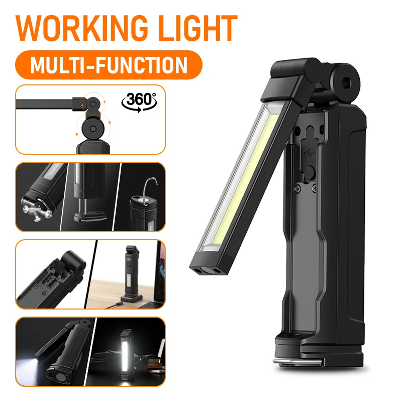 SUPERFIRE G16-S LED Flashlight Work Light Rechargeable with Magnet Base and Hook for Car Repair Fishing Camping Power Bank Torch