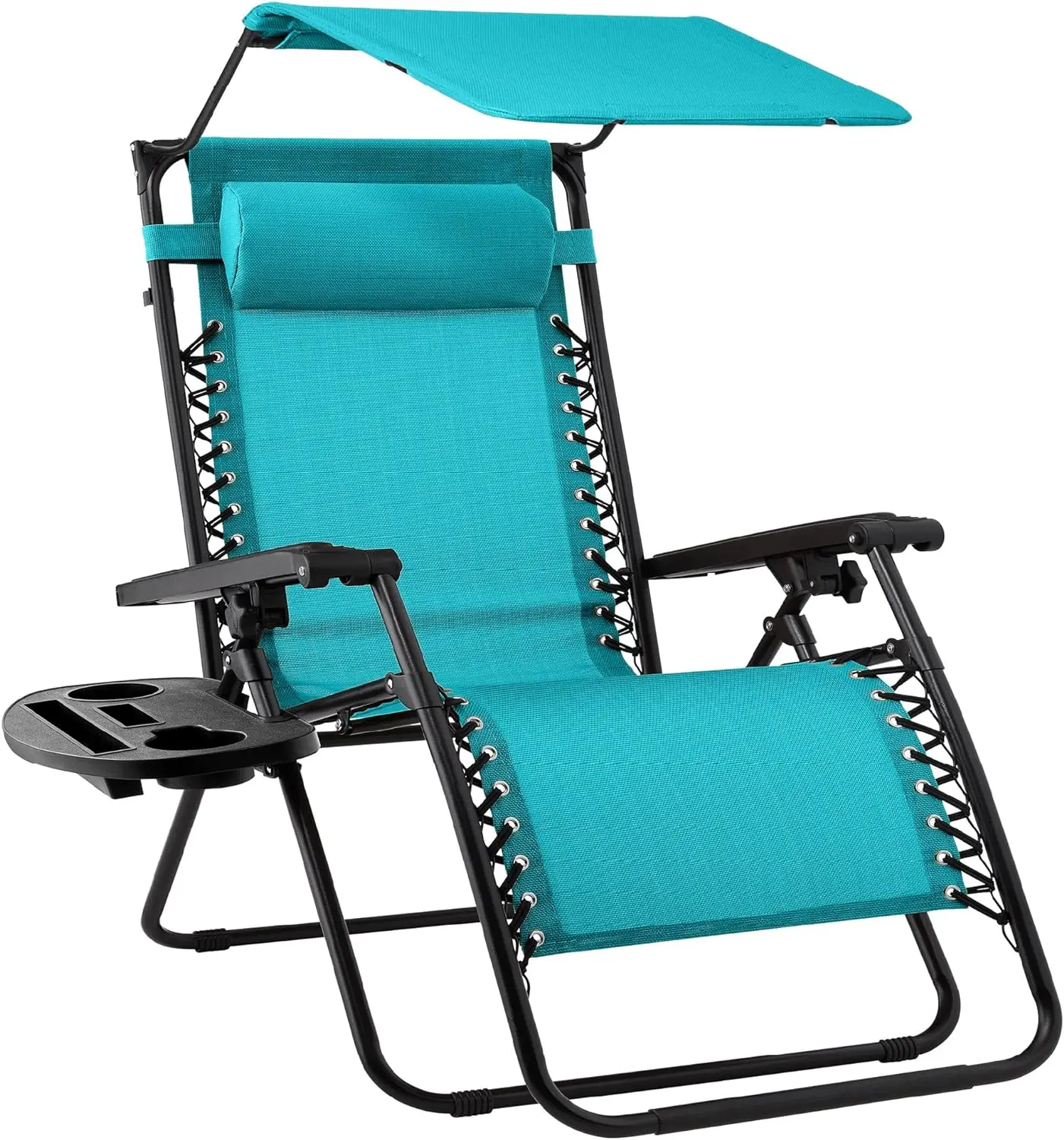 

Folding Zero Gravity Outdoor Recliner Patio Lounge Chair w/Adjustable Canopy Shade, Headrest, Side Accessory Tray, Textilene