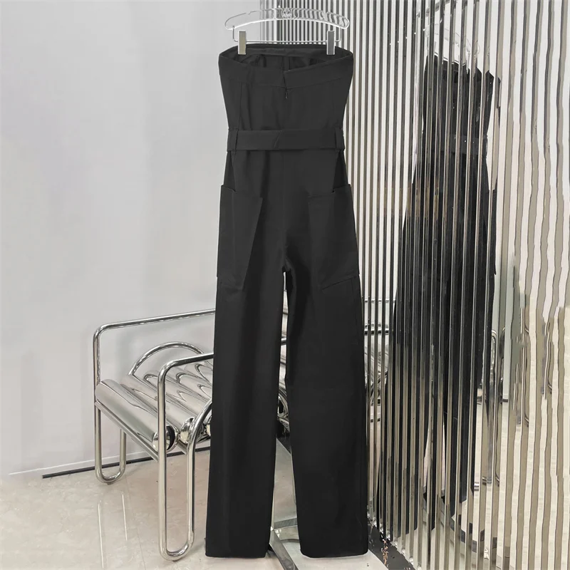 jumpsuit women 2024 autumn New in sexy backless sleeveless bodysuit Belt slim fit pure cotton straight leg pants y2k cargo pants