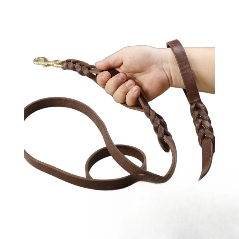 

A type double handle pure cowhide for dog leash