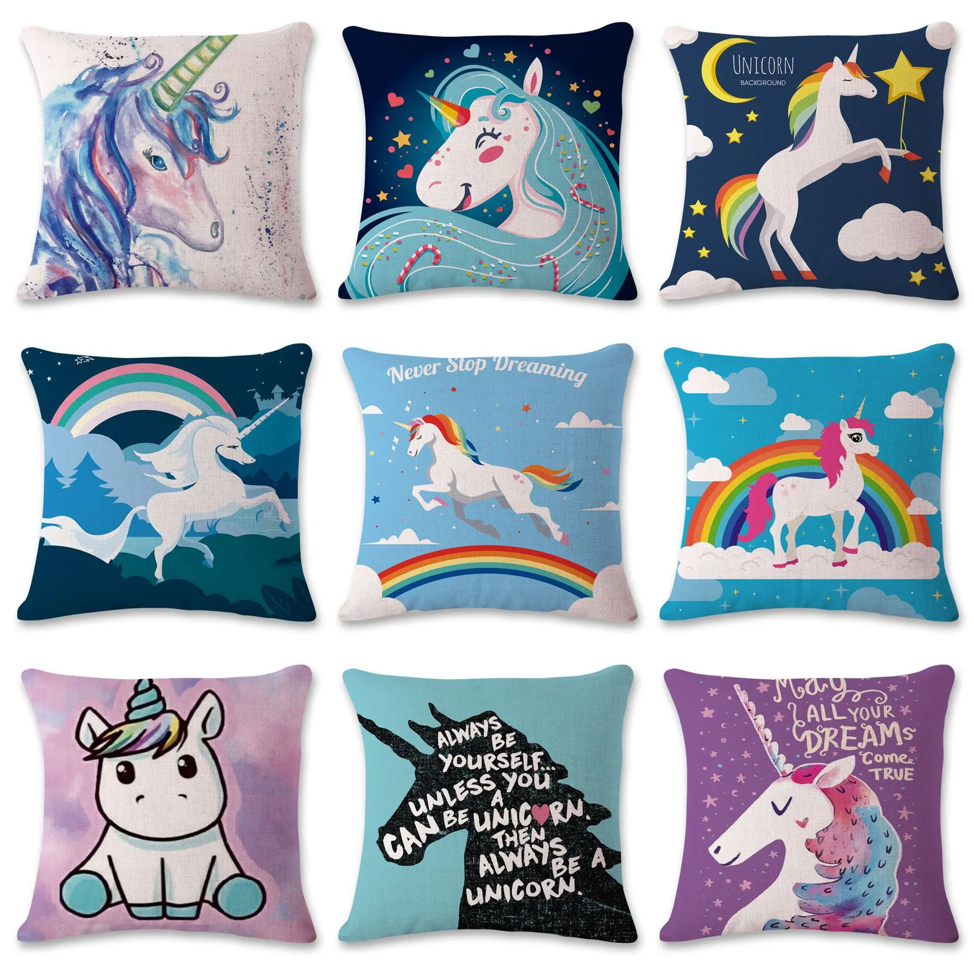 

Cartoon Unicorn Cotton Linen Pillowcase Rainbow Unicon Pillow Cover Boy Kid Gift Room Aesthetics Pillow Case for Girls Room