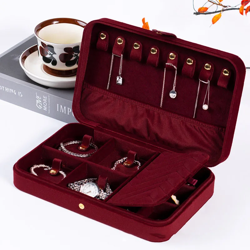 

New Exquisite Luxury Retro Flannel Jewelry Box Necklace Bracelet Portable Organizer Boxes Storage Creativity Home Decoration