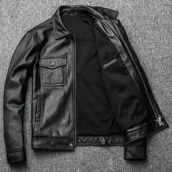 Blouson en cuir véritable pour homme, style motard haut de gamme, nouvelle collection automne-hiver,