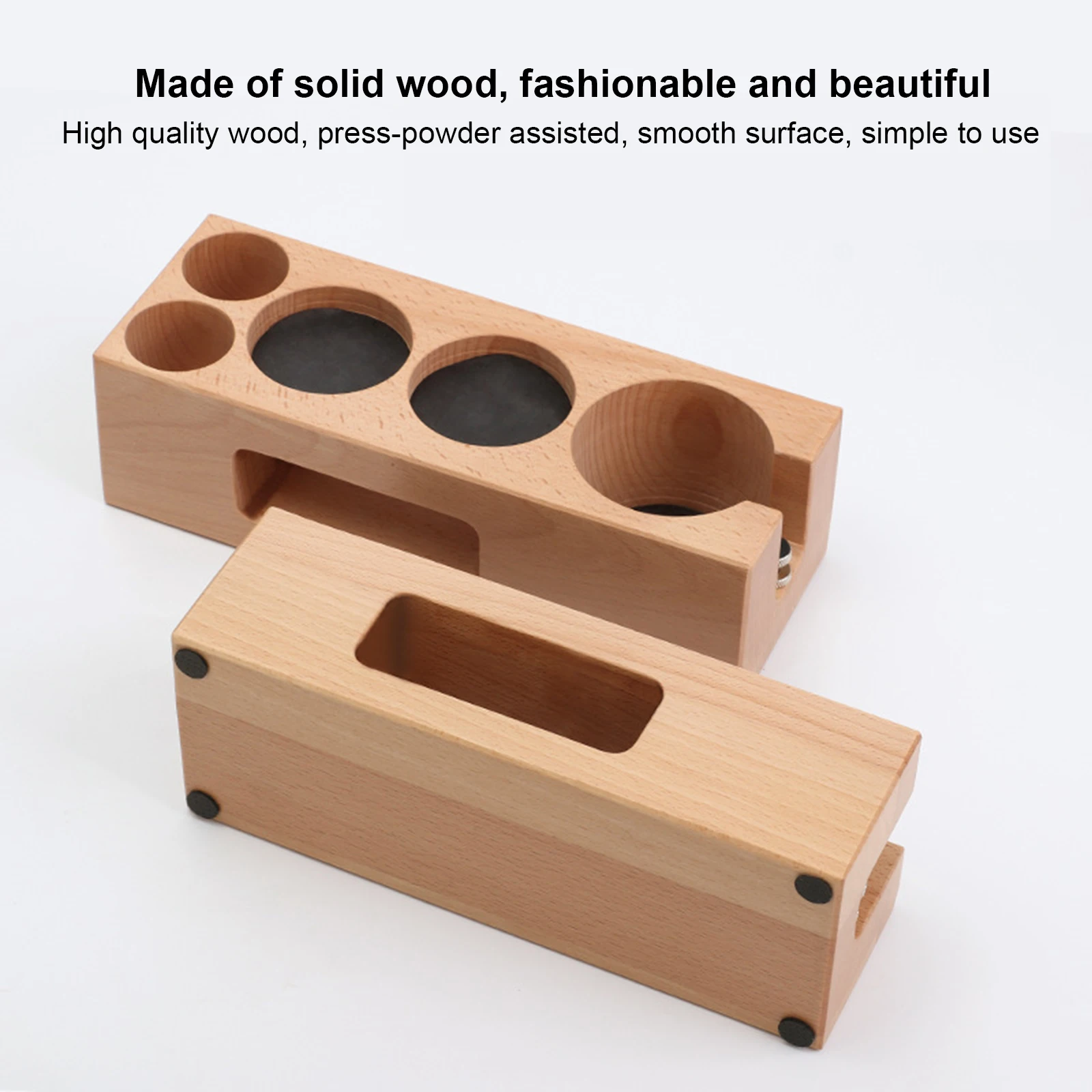 51/58mm Coffee Tamper Station macchina da caffè supporto per pressa per polvere in legno massello Base di stoccaggio regolabile in altezza per Espresso Shop