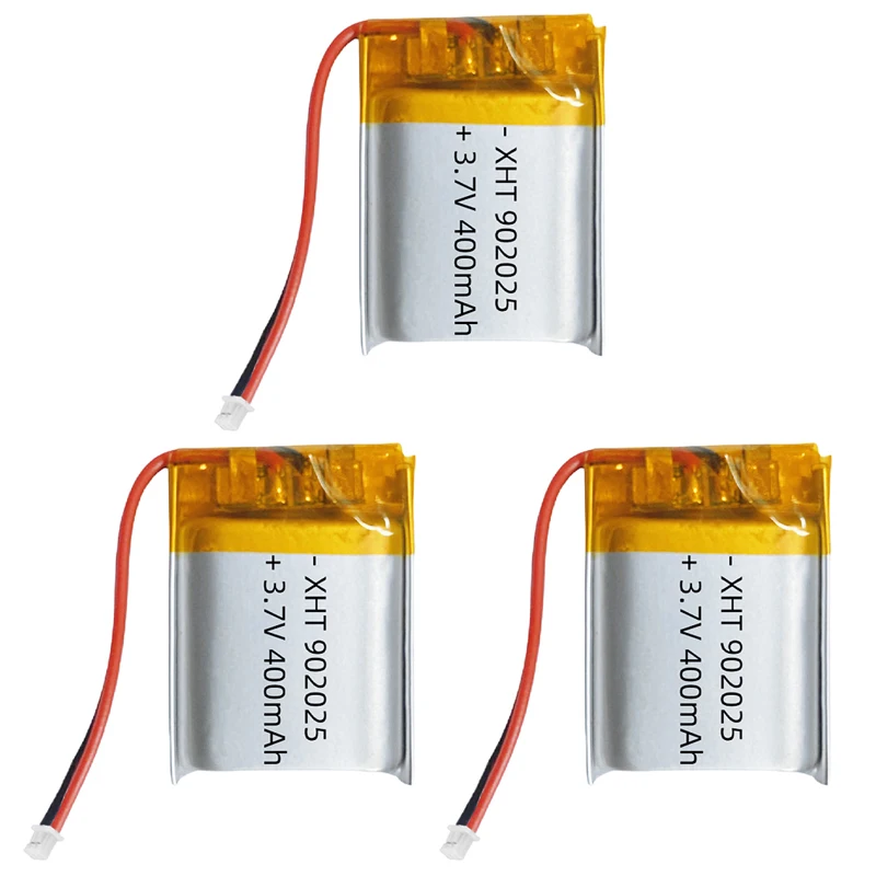 902025 3.7V Lithium Battery Li Po Battery 400mAh Lipo Rechargeable Li Polymer Batteries for Headset Electronics Camera