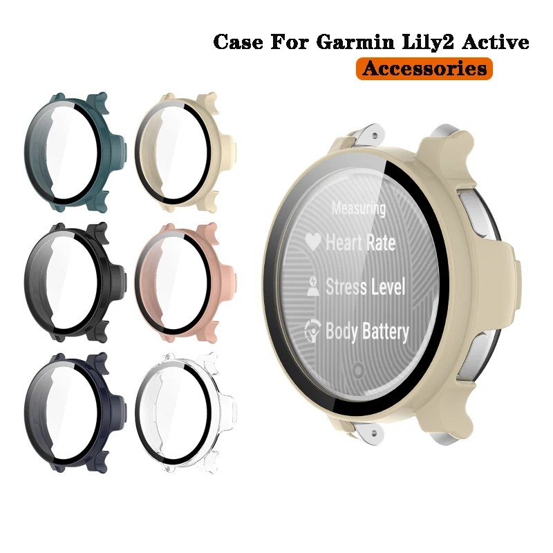 

2IN1 Hard PC Case Tempered Glass Screen Protector Protective Cover For Garmin Lily 2 Active