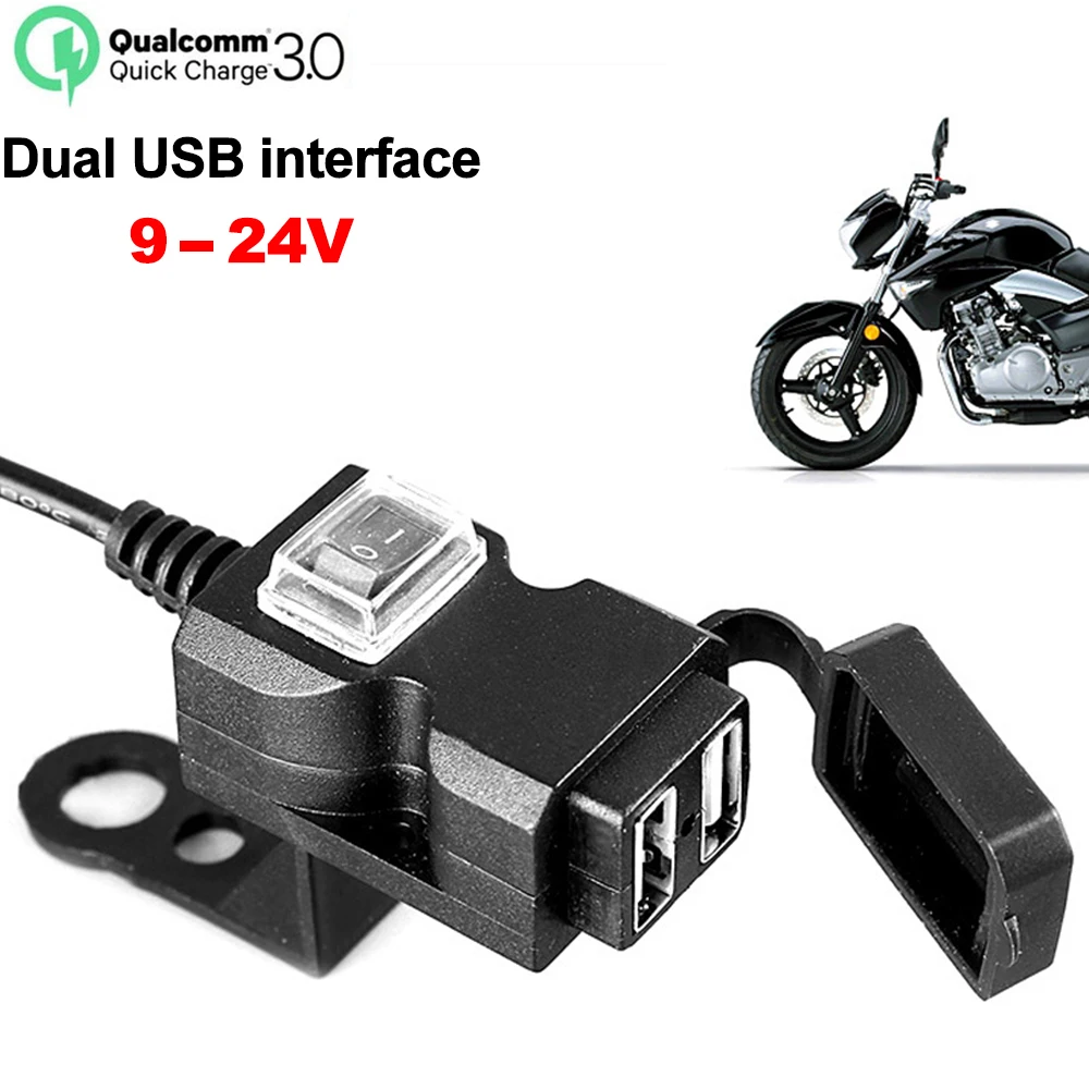 Zaktualizowana podwójna ładowarka motocyklowa USB z włącznikiem/wyłącznikiem Wodoodporna ładowarka do telefonu na kierownicę motocykla Gniazdo szybkiego ładowania