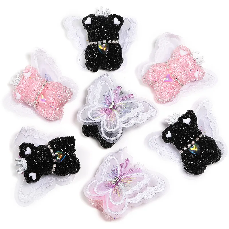 25*41mm Butterfly Winged Bear Shining Diamond Beads DIY Pen Phone Keychain Necklace Earring Bracelet Jewelry Making Accessories