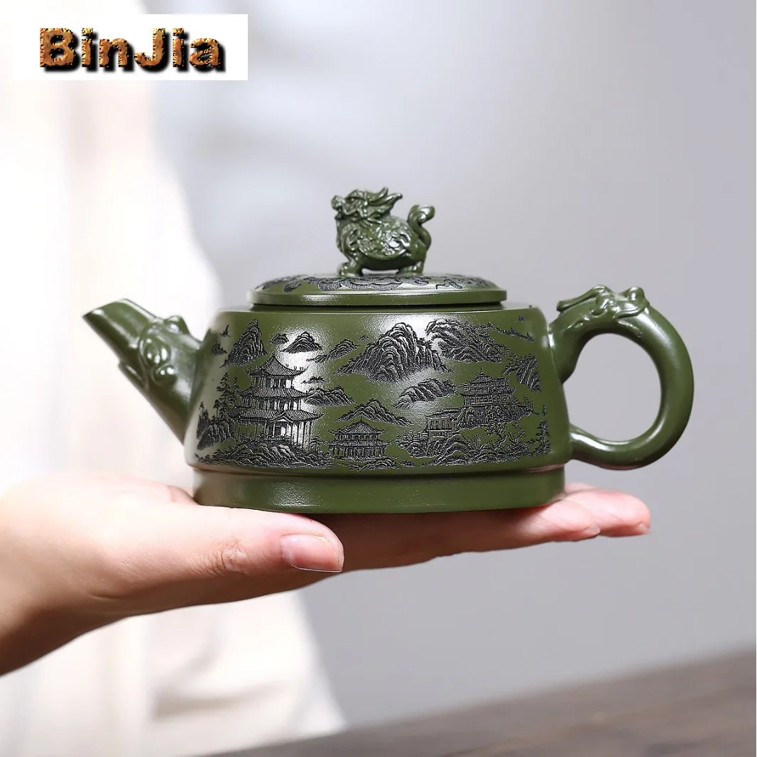 

290ml Vintage Yixing Purple Clay Teapots Handmade Dragon Turtle Pot Raw Ore Green Mud Tea Infuser Kettle Zisha Tea Set Supplies