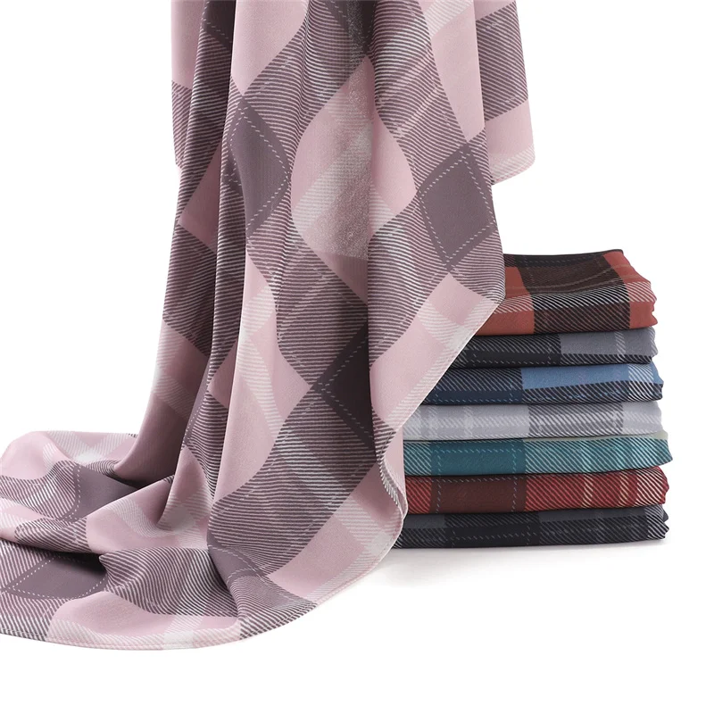 

175*70cm Classic British Plaid Women Chiffon Hijab Scarf Lady High Quality Wraps Shawls Muslim Headband Islamic Scarves