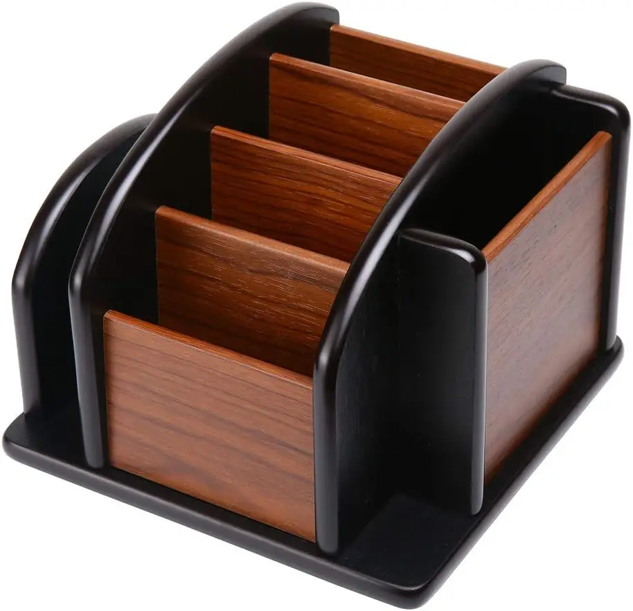

Wooden Desk Organizer with 6 Compartments for Office Supplies and Remote Control