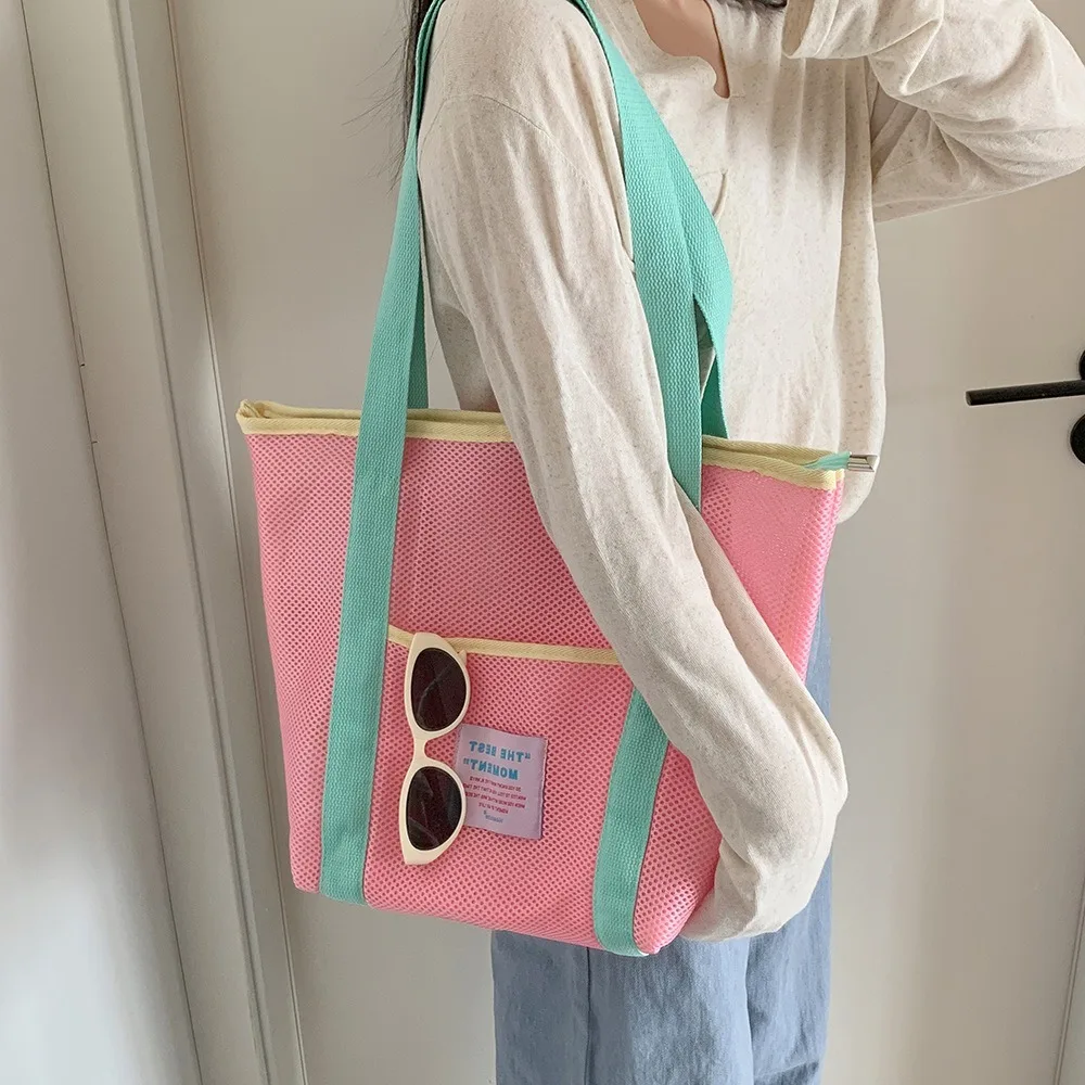 

Fashion Mesh Shoulder Bag Multifunctional Large Capacity Beach Bags Waterproof Foldable Travel Handbag