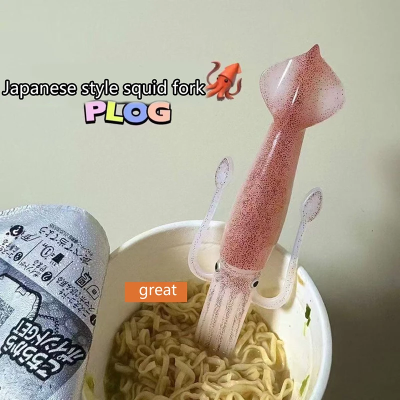 1Pc Funny Squid Cuttlefish Fork Fruit Cup Noodle Tableware Fork Instant Noodle Forks Bento Lunches Forks Food Pick Toothpick^..