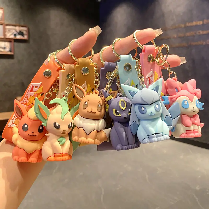 

Pikachu keychain, Pok é mon keychain, cute Snorlax Eevee car charm backpack pendant, male and female anime Gif