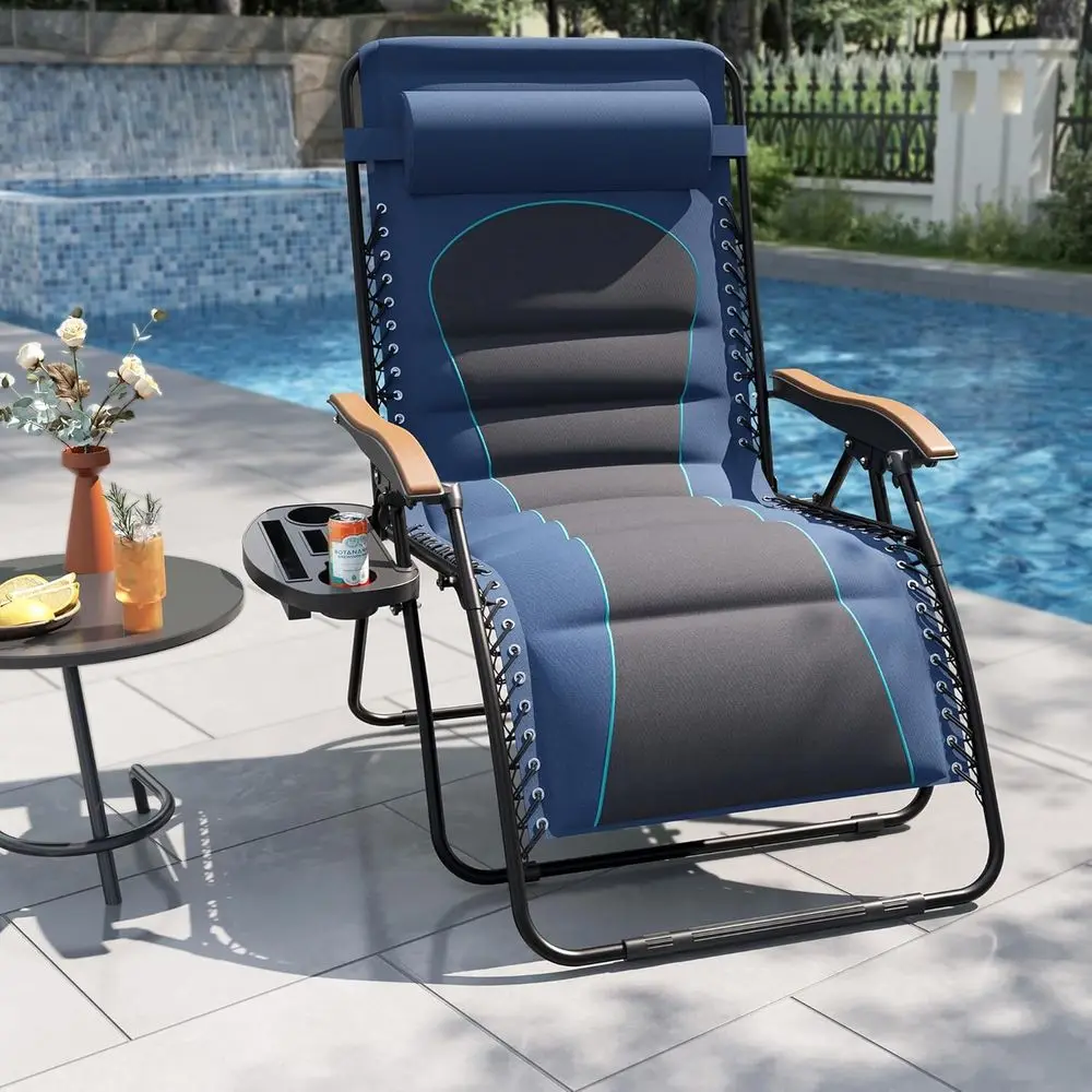 Oversized XXL Zero Gravity Lounge Chair Padded Reclining Lawn Chair Outdoor Gravity Chair with Cup Holder, Support 400 LBS, Blue