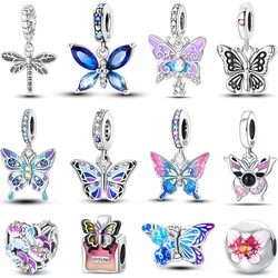 Elegant S925 Silver Butterfly & Dragonfly Multicolor Charms Beads Pendant 3mm DIY Fine Jewelry Making Accessories Gifts