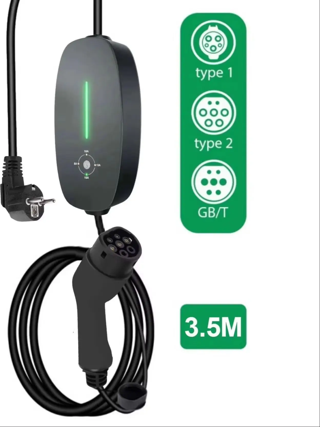 Ładowarka Teschev 3.5KW do pojazdów elektrycznych, kabel 3.5M, złącze Type2 IEC62196/ GB/T, 16A, 1-fazowa, Wallbox do ładowania pojazdów elektrycznych, złącze Type1. — 2