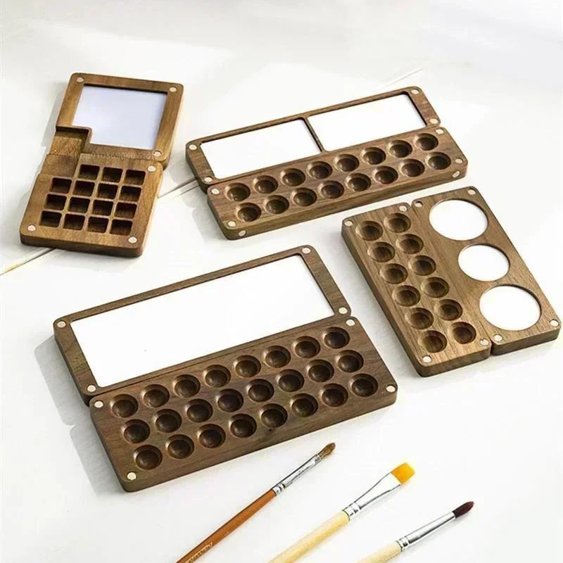 Paleta de pintura de acuarela hecha a mano de madera portátil, caja de succión magnética vacía para artista, boceto de viaje, suministros de arte de