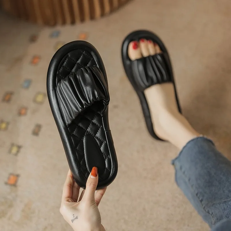 Sandals Woman Slippers Summer New Candy Fold Flat Bottom Soft Sole Straight Sandals Women Shoes Comfortable and Casual 41-18