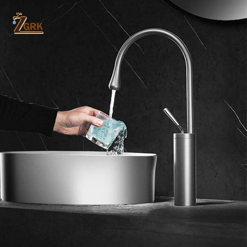 ZGRK Newly Bathroom Basin Faucet Cold and Hot Water Tap 360 Swivel Sink Tap Water Prop Shapes Single Handle Brass Mixer Crane