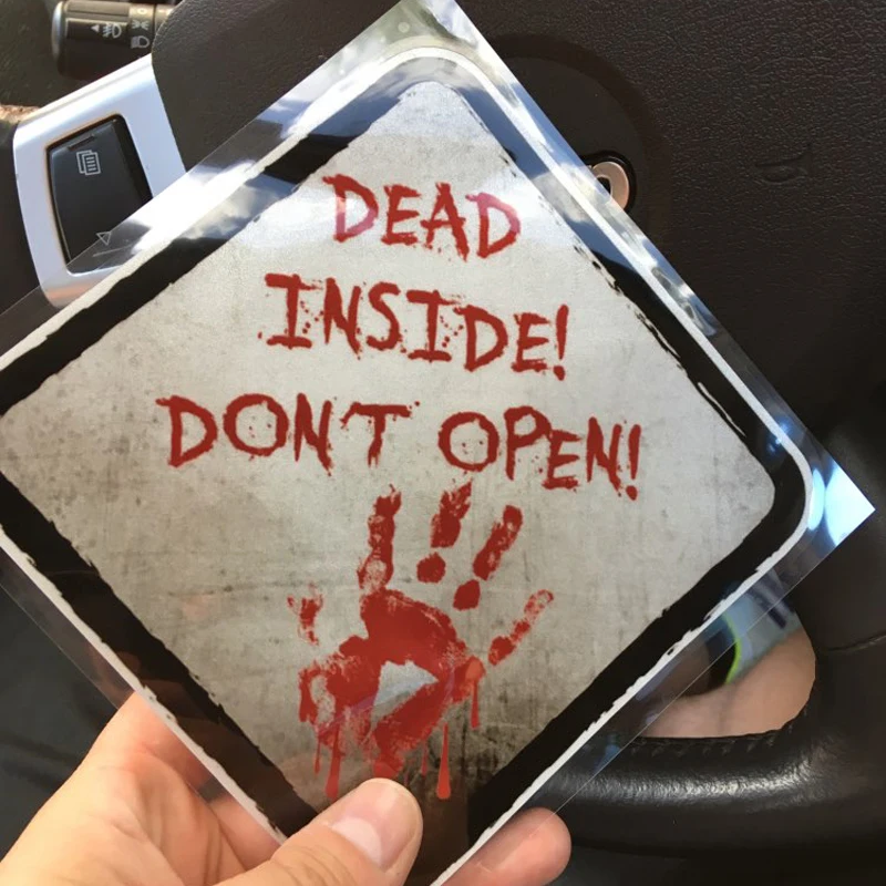 DEAD INSIDE DONT OPEN Outdoor Sticker Walking ZOMBIE Reflective 14*14cm Hand Print Wall Art Truck Red Bloody Car