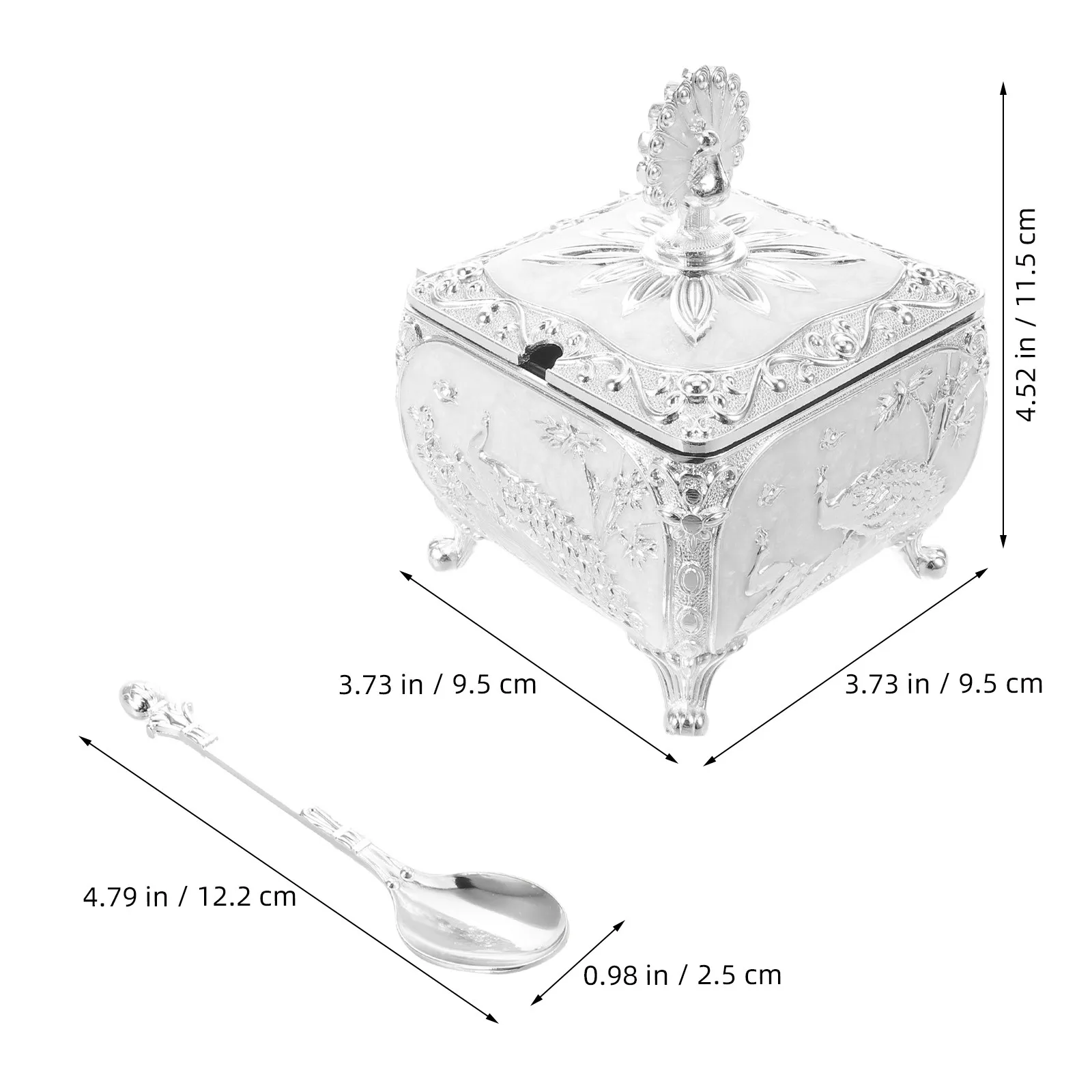 Peacock Sugar Bowl Sugar Container with Lid Spoon Vintage Matte Embossed Decorative Kitchen Canister Coffee Bar Condiment Jar view 3